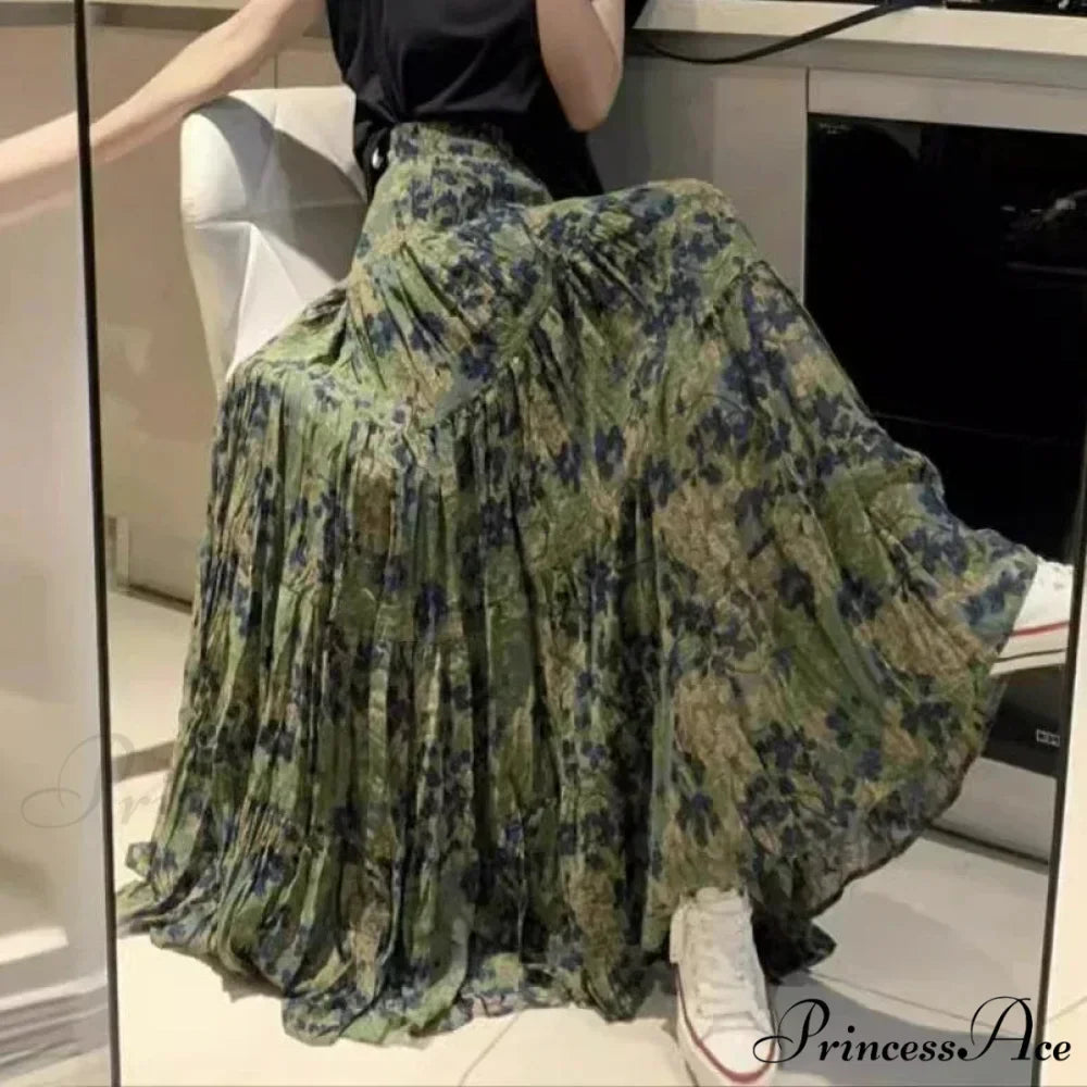 Cute Bohemian Floral Maxi Skirt Summer Vintage Romantic