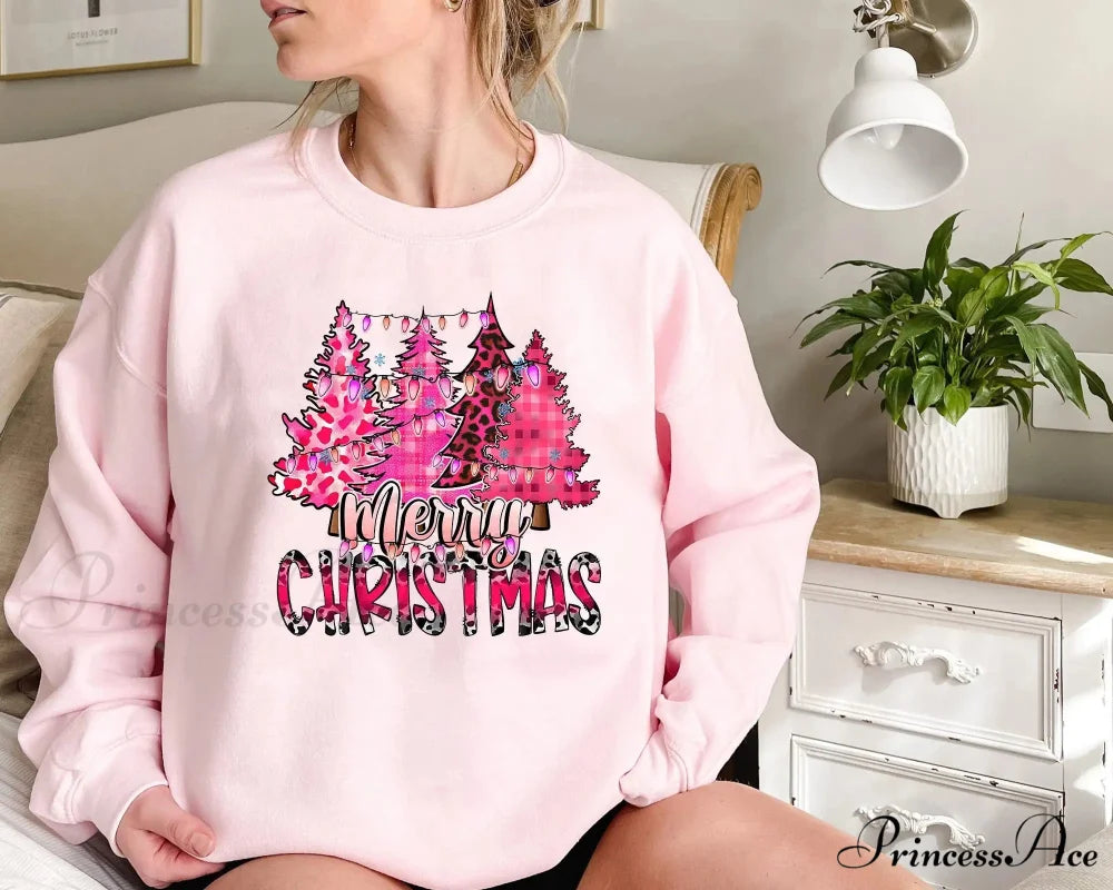 Cute Cartoon Pink Tree Casual Appropriate Female Christmas Hoodie