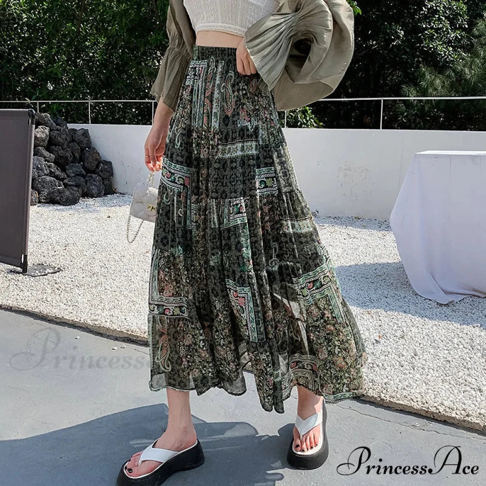 Cute Chiffon Patchwork Floral Tea Time Skirt