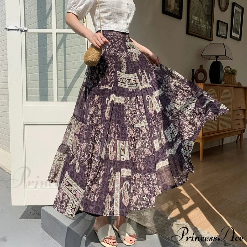 Cute Chiffon Patchwork Floral Tea Time Skirt