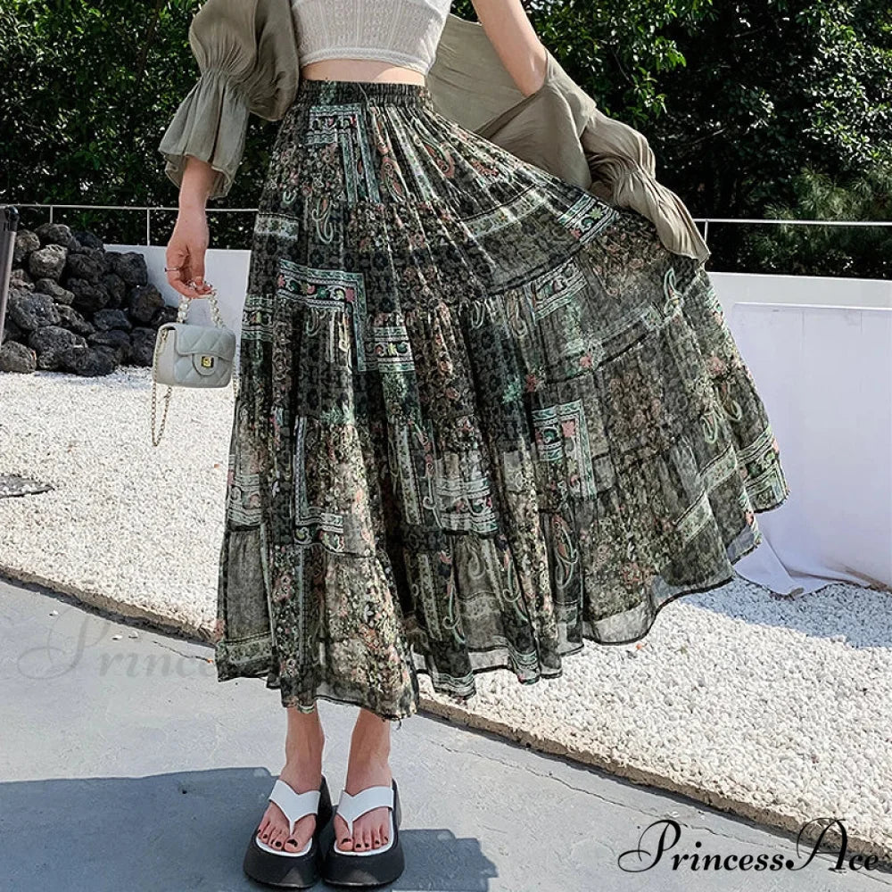 Cute Chiffon Patchwork Floral Tea Time Skirt