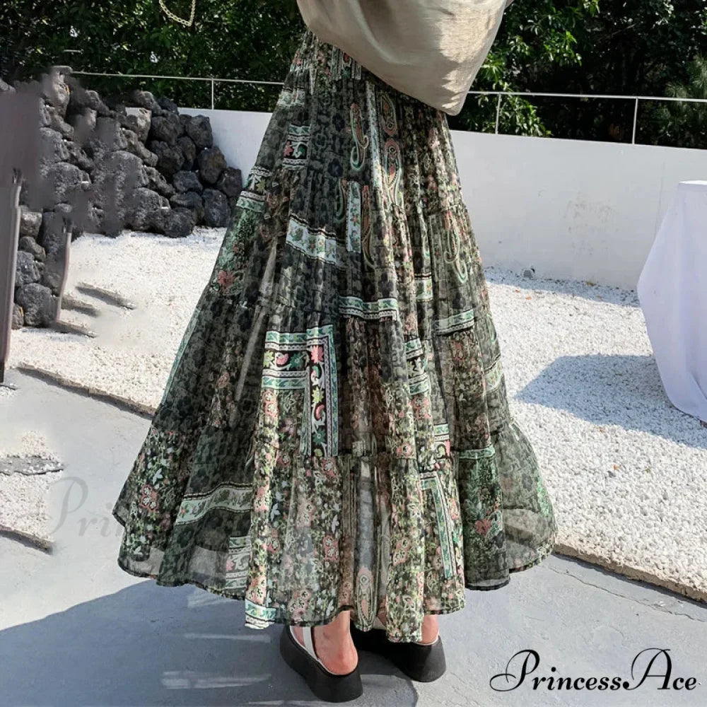 Cute Chiffon Patchwork Floral Tea Time Skirt