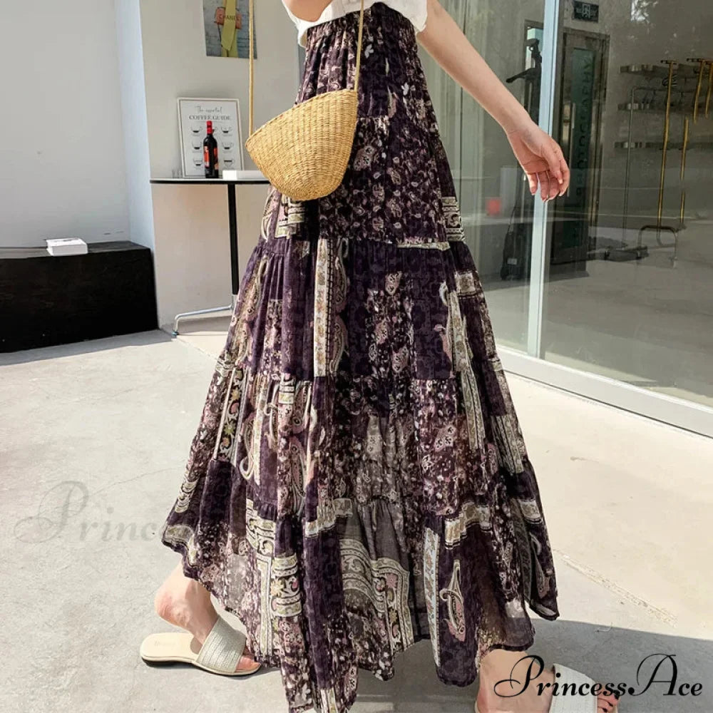 Cute Chiffon Patchwork Floral Tea Time Skirt