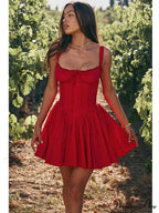 Cute Elegant Italian Noodle Strap Lace Up Red Christmas Party Dress