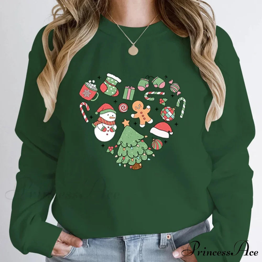 Cute Heart Tree Snowman Fashion Loose Round Neck Christmas Hoodie