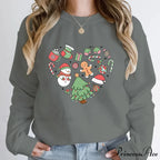 Cute Heart Tree Snowman Fashion Loose Round Neck Christmas Hoodie