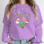 Cute Heart Tree Snowman Fashion Loose Round Neck Christmas Hoodie