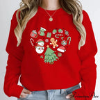 Cute Heart Tree Snowman Fashion Loose Round Neck Christmas Hoodie