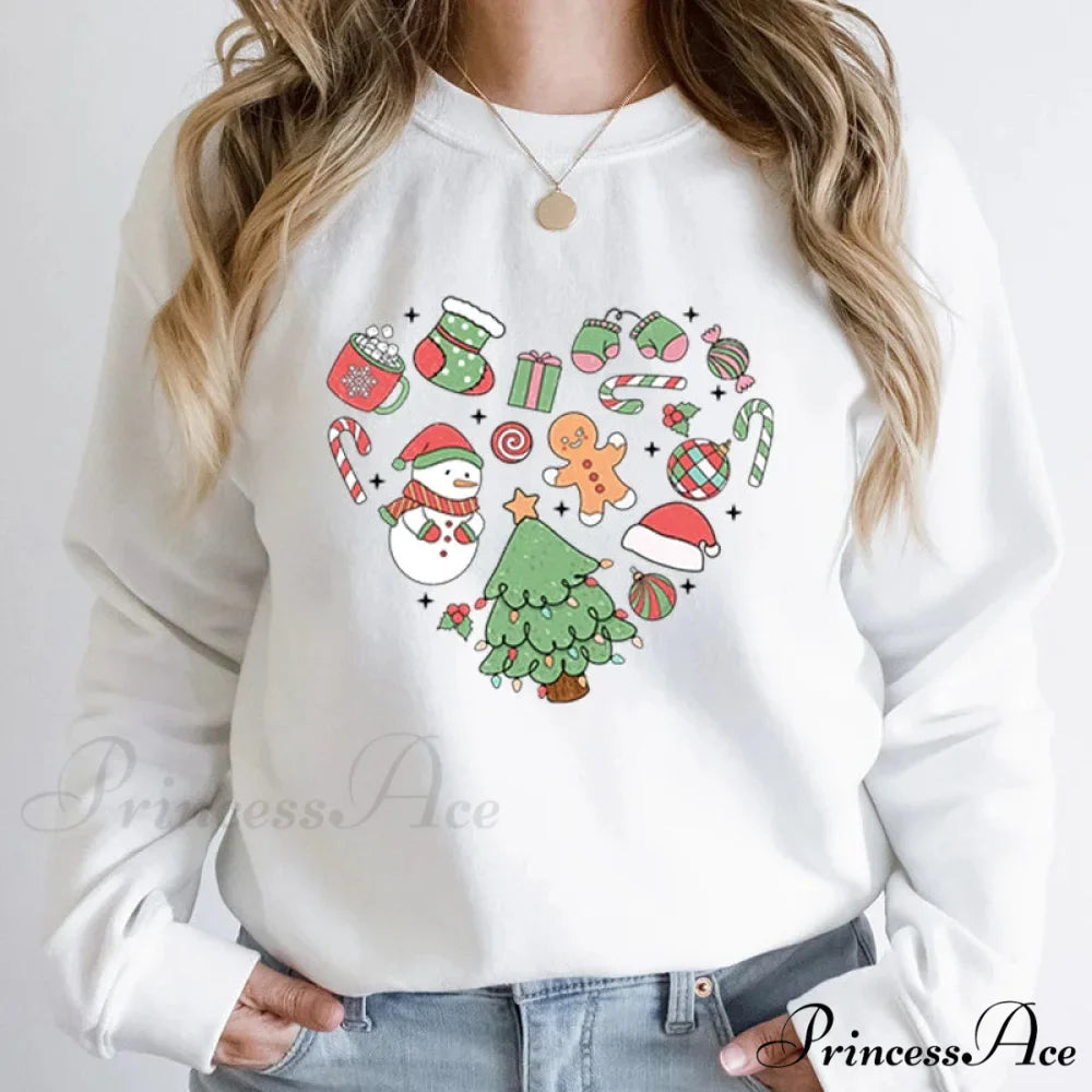 Cute Heart Tree Snowman Fashion Loose Round Neck Christmas Hoodie