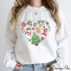Cute Heart Tree Snowman Fashion Loose Round Neck Christmas Hoodie