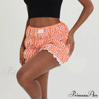 Cute Lace Hem Plaid Bloomer Short