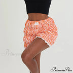 Cute Lace Hem Plaid Bloomer Short