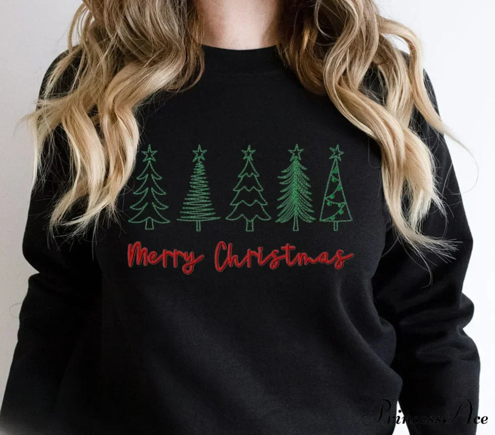 Cute Literary Pencil Drawing Marry Christmas Slogan Girl Christmas Hoodie