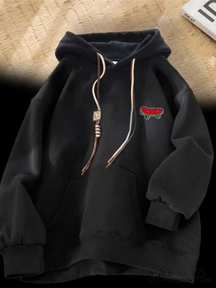 Cute Skateboard Graphic Cotton Fleece Hoodie