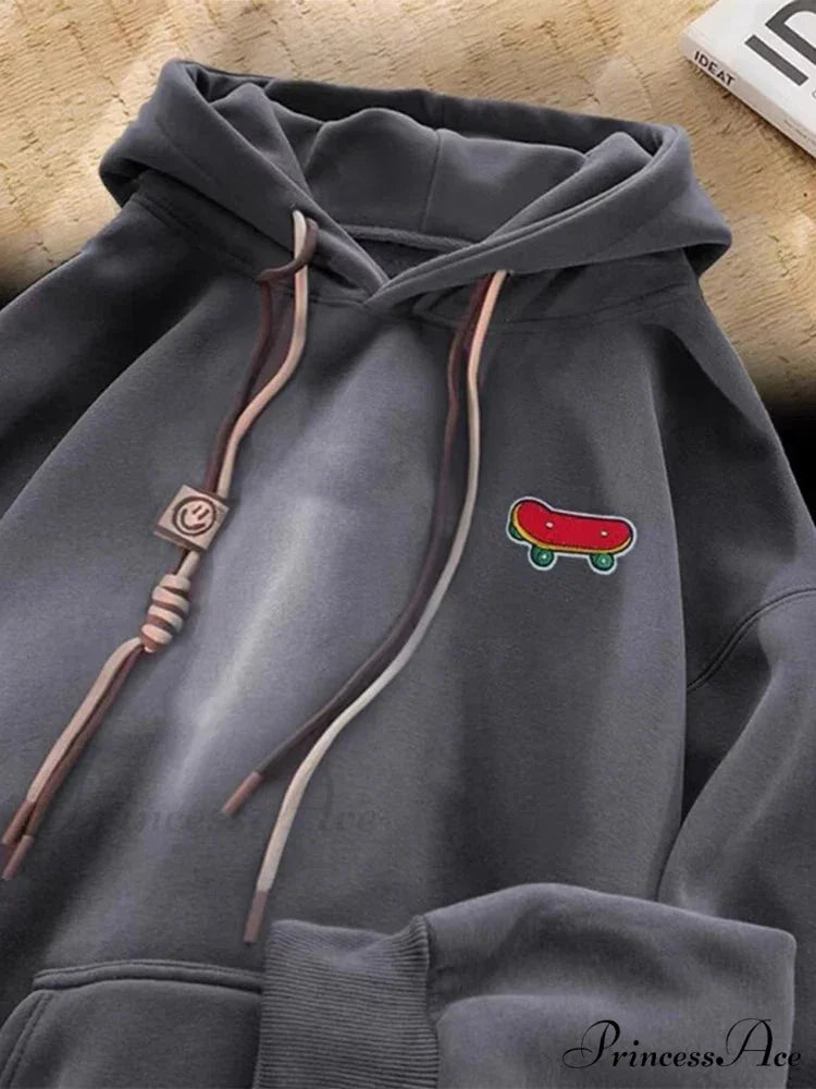 Cute Skateboard Graphic Cotton Fleece Hoodie