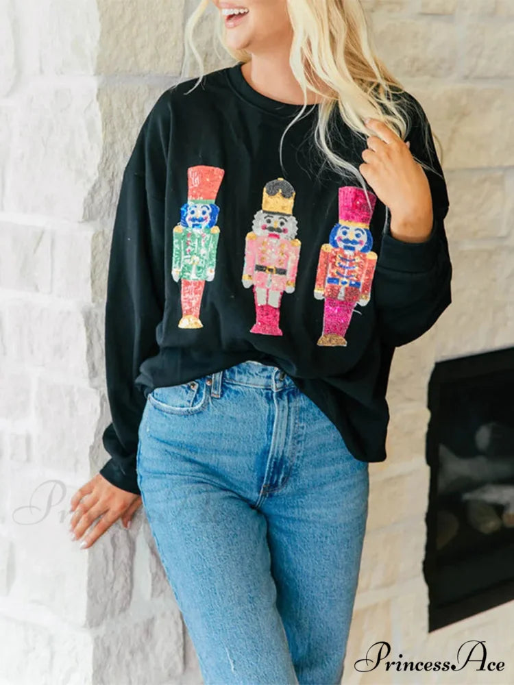 Cute Ugly Sequin Graphic Nutcracker Holiday Christmas Hoodie