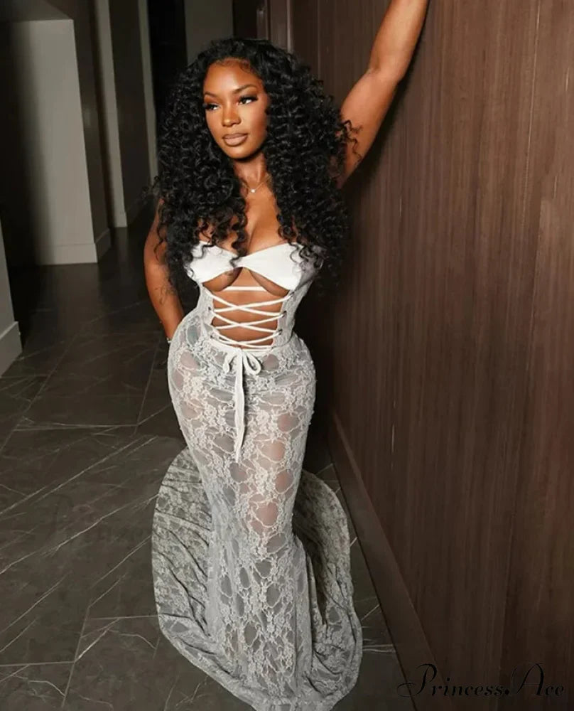 Cutenew Lace Patchwork Maxi Party Dress