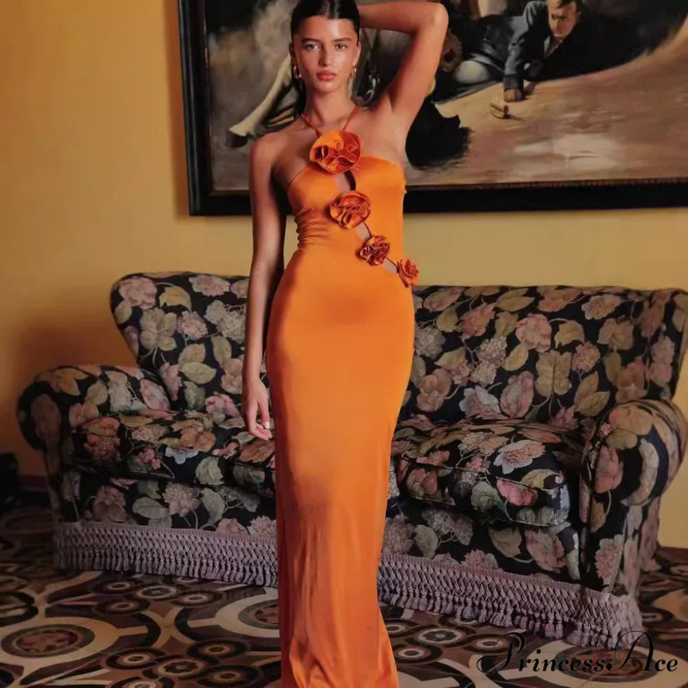 Cutout Floral Slim Fit Maxi Prom Dress