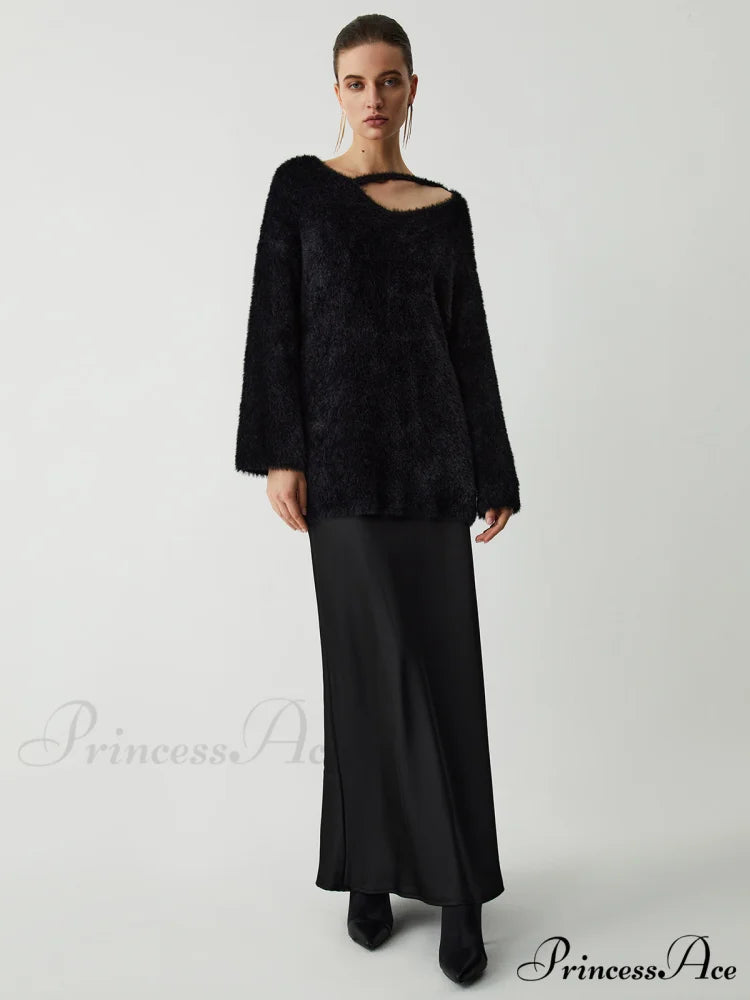 Cutout Fuzzy Graceful Knit Top