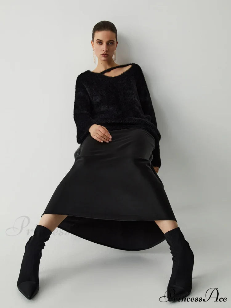 Cutout Fuzzy Graceful Knit Top