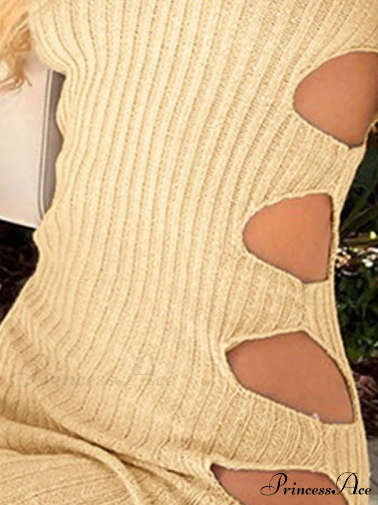 Cutout Knit Long Trendy Sleeve Crop Top