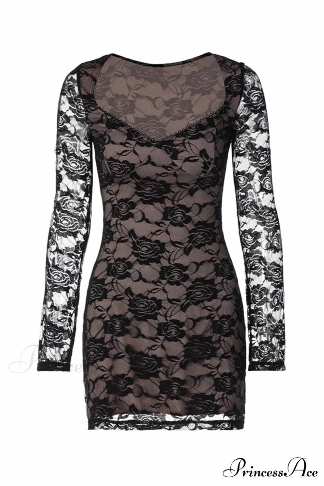 Cutout Lace Long Sleeve Mini Dress