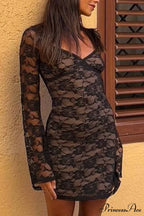 Cutout Lace Long Sleeve Mini Dress