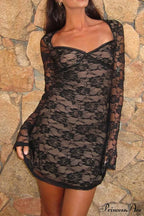 Cutout Lace Long Sleeve Mini Dress