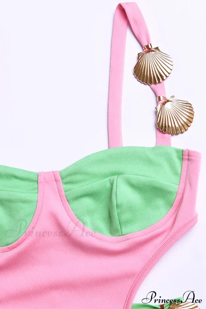 Cutout Slit Back Cami Dress with Contrast Detail