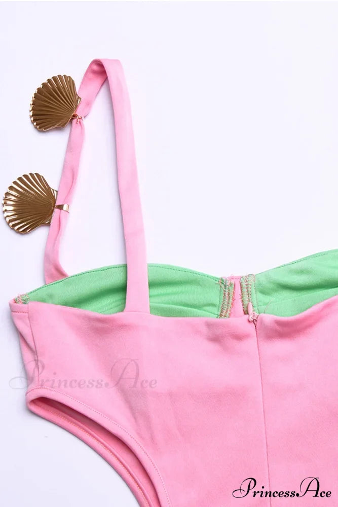 Cutout Slit Back Cami Dress with Contrast Detail