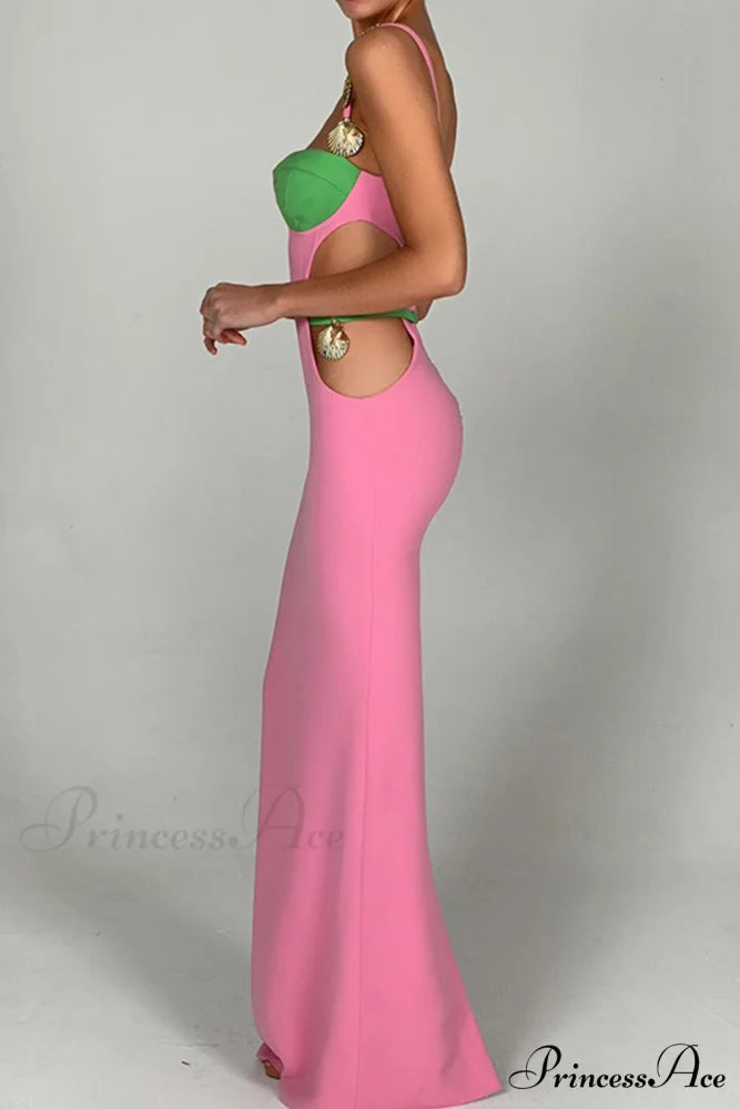 Cutout Slit Back Cami Dress with Contrast Detail