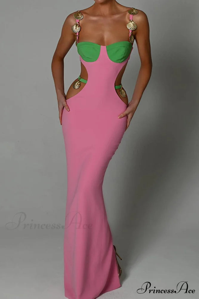 Cutout Slit Back Cami Dress with Contrast Detail