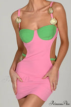 Cutout Slit Back Cami Mini Dress with Contrast