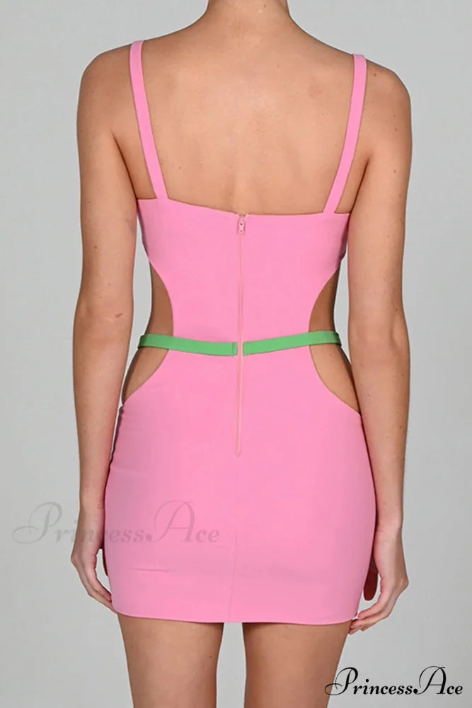 Cutout Slit Back Cami Mini Dress with Contrast