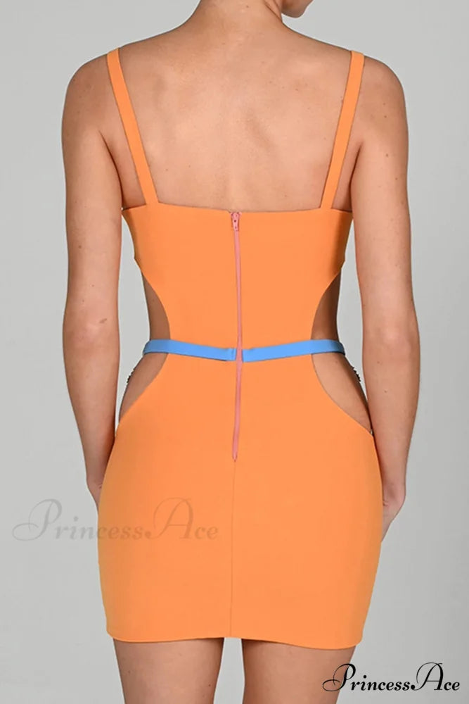 Cutout Slit Back Cami Mini Dress with Contrast