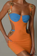 Cutout Slit Back Cami Mini Dress with Contrast