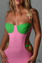 Cutout Slit Back Cami Mini Dress with Contrast