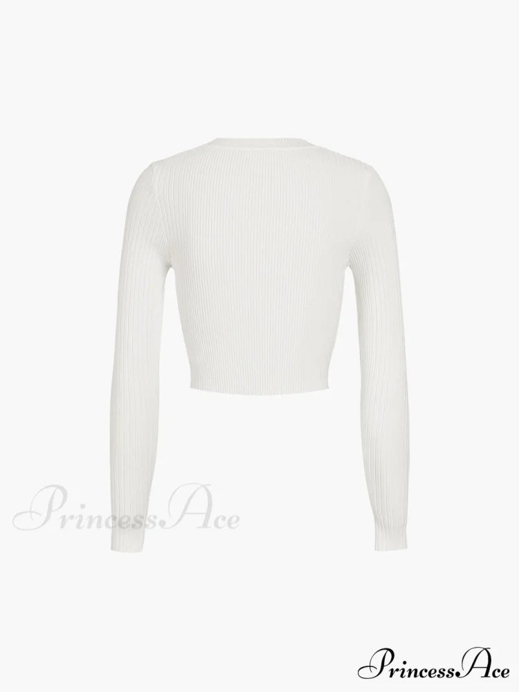 Cutout Split Beads Trendy Detail Ribbed Knit Top
