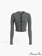 Cutout Split Beads Trendy Detail Ribbed Knit Top