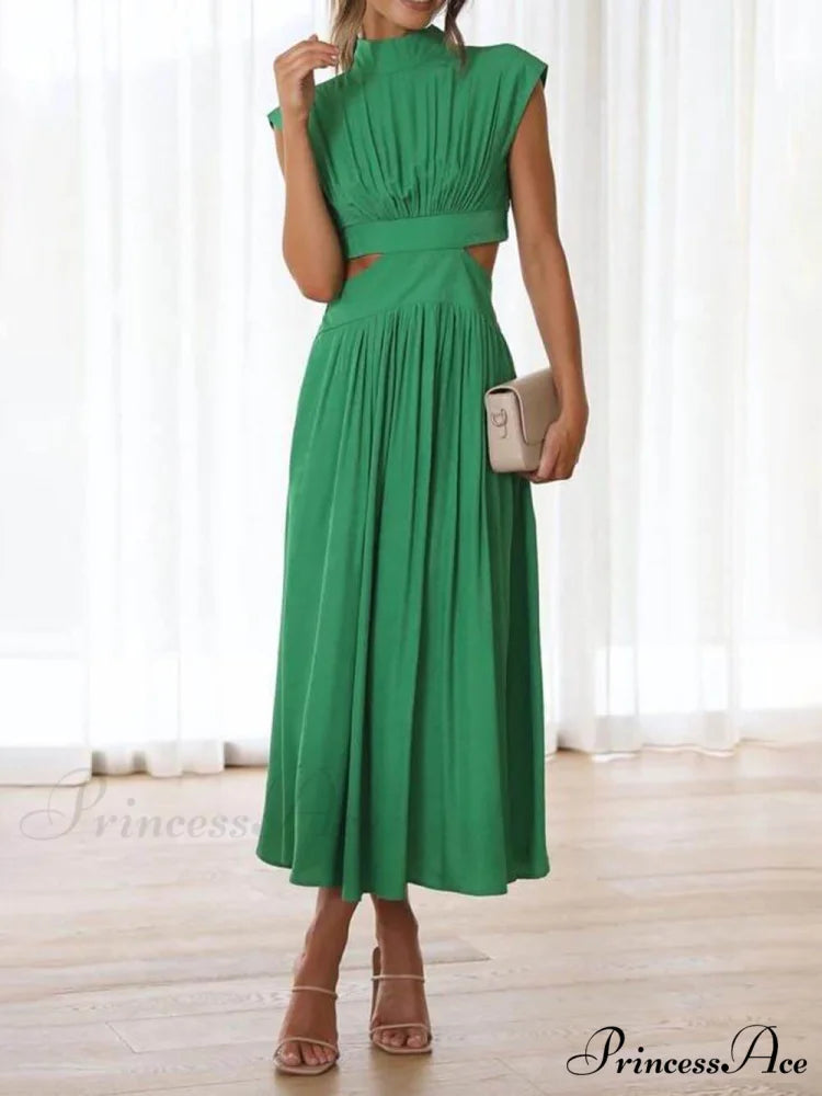 Cutout Waist Pocketed Charming Vacation Midi Dress