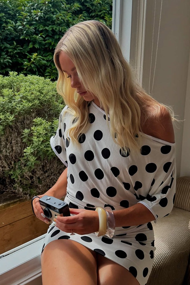 Short Sleeve Retro Dot Print Blouse