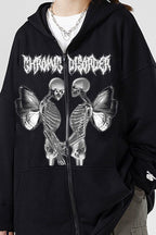 Skull Butterfly Rhinestone Zip Hoodie