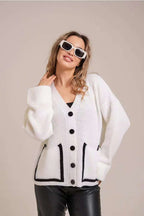 Colorblock Pocket V-Neck Knit Cardigan