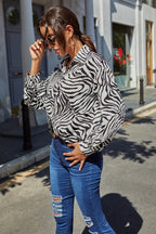 Leopard Print Long Sleeve Chiffon Blouse