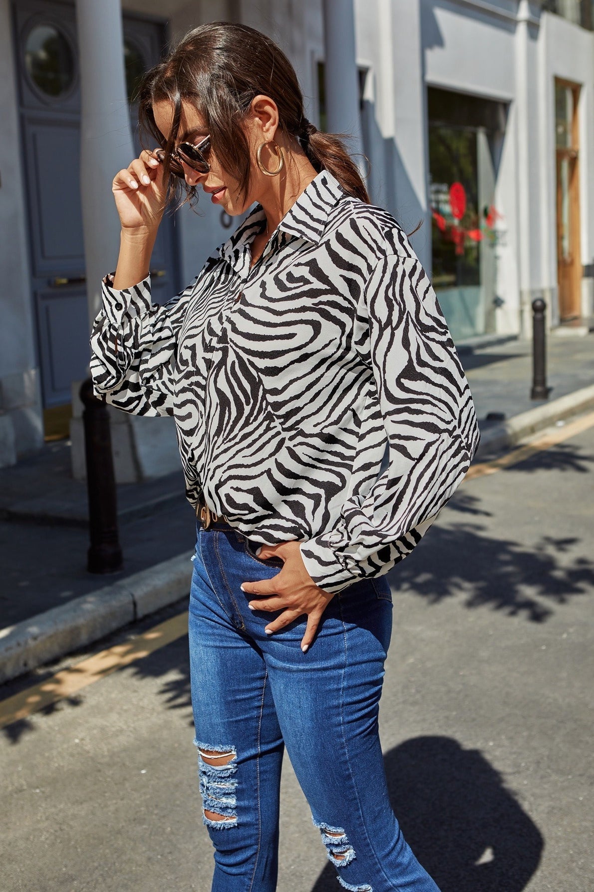 Leopard Print Long Sleeve Chiffon Blouse