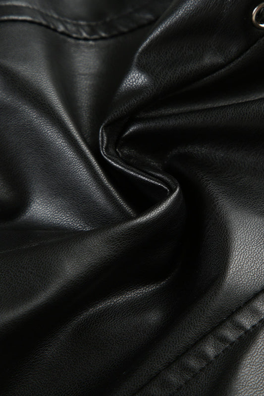 Dark PU Leather Lace-Up Halter Top Bodycon Skirt Two Pieces Set