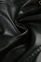 Dark PU Leather Lace-Up Halter Top Bodycon Skirt Two Pieces Set