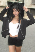 Fuzzy Colorblock Zip Up Hoodie