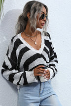 Colorblock V-Neck Distressed Sweater