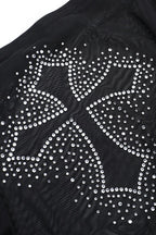 Gothic Rhinestone Cross Mesh T-Shirt